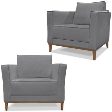 Imagem de Kit 2 Poltronas Decorativas Balli Pes Madeira Linho Cinza Ezz