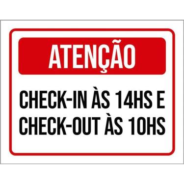 Imagem de Placa Sinalização Atenção Horário Check In Check Out 36X46