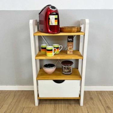 Imagem de Aparador de Madeira Pinus Linea de 4 Prateleiras Slim com Gaveta Nozes