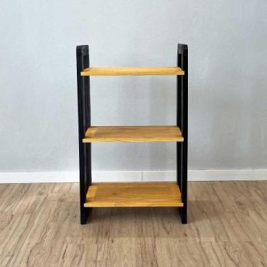 Imagem de Aparador de Madeira Pinus Linea de 3 Prateleiras Slim Nozes e Preto - 