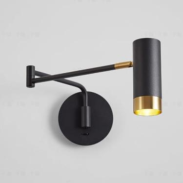 Imagem de Luminária de parede com braço articulado branco/preto, luminária de parede giratória de 350° ao lado da leitura com interruptor liga/desliga, moderno, flexível, ajustável, para cabeceira de
