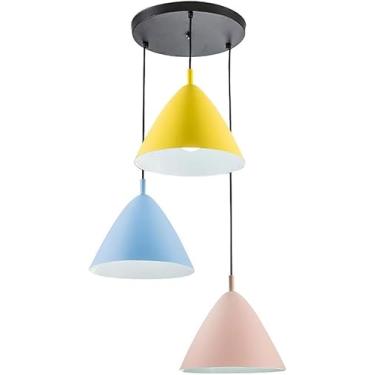 Imagem de Macaron 3 Luzes Lustre - LOFT Moderno Minimalista Pendente Luminária Pendente de Ferro Metal Luz de Escada para Casa Base E27 Altura Ajustável, Decoração Moderna