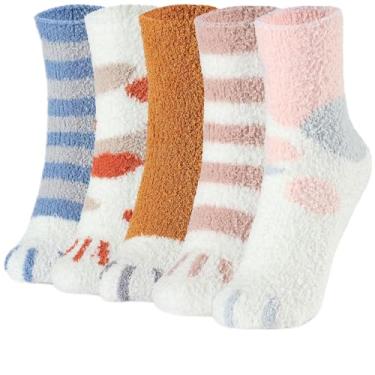 Imagem de Meias felpudas femininas fofas com pata de gato, 5 pares de meias de pelúcia fofas e aconchegantes com caixa de presente para mulheres e meninas, Shr-mz-05, 5