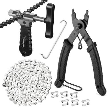 Imagem de A AKRAF kit de ferramentas de corrente de bicicleta com corrente de 6/7/8 velocidades, disjuntor de corrente de bicicleta com gancho, alicate de ligação e fivela de bicicleta de 6 pares para