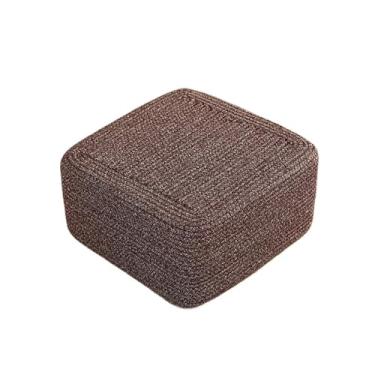 Imagem de pufe Almofada de futon para casa chão espessada Fio algodão quadrado tecido banquinho curto Sala estar Varanda Mesa centro Pequeno banco para sentar(Brown,50x50x30cm)
