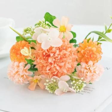 Imagem de Flores artificiais de seda, bola lilás, crisântemo, casamento, decoração para festival, presentes faça você mesmo, buquês de noiva, festa no jardim (1 peça/laranja)