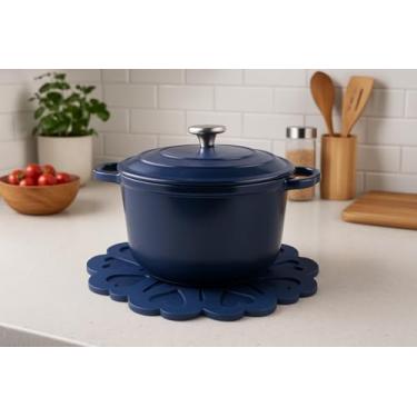 Imagem de Descanso De Panela Silicone Apoio Flowers 15 cm Kit c 4 unidades (Azul)