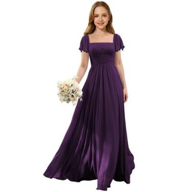 Imagem de Vestido Augday Chiffon Ruched Flower Girl Grape tamanho 10