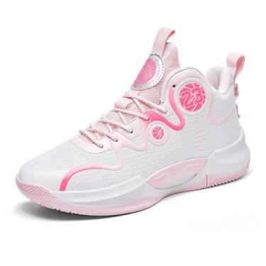 Imagem de Novetra Tênis de basquete masculino cano alto, respirável, com cadarço, sola grossa, antiderrapante e amortecimento(Pinks,36 BR)