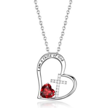 Imagem de BAOWING Colar "I Am a Child of God" com cruz de coração para meninas, presentes de batismo, presentes de primeira comunhão, presentes de Páscoa, aniversário, Natal, joias para afilhada, adolescentes