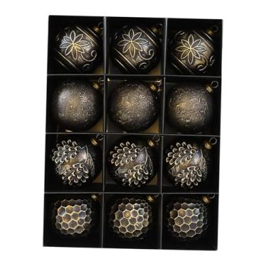 Imagem de Esquirla 12 peças de enfeites de bola de Natal de 8 cm, design vintage, presente atencioso, à prova de quebra, para guirlandas, decoração de árvore de Natal, Ouro Preto