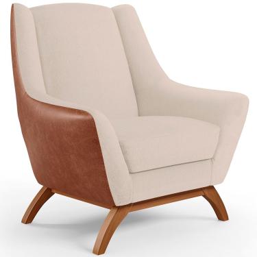 Imagem de Poltrona Decorativa Base Em Madeira Juliet D02 Courissímo Camel B-14 Linho Bege C-107 - Lyam Decor