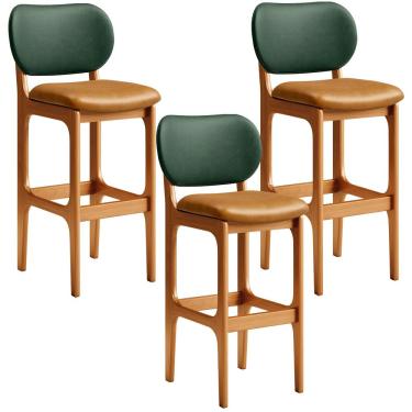 Imagem de Kit 3 Banquetas Alta Bar Cozinha Jantar Betta L02 Imbuia Couríssimo Whisky Facto Verde - Lyam Decor