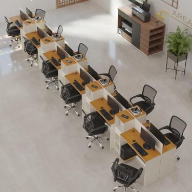Imagem de Estação De Trabalho 12 Lugares Tech Office 12 Mesas 10 Armár - Off White E Cedro Off White E Cedro