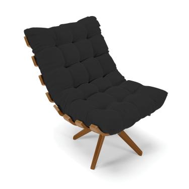 Imagem de Poltrona Giratória Costela Veludo Preto Base de Madeira MA30 M11 - D'Rossi