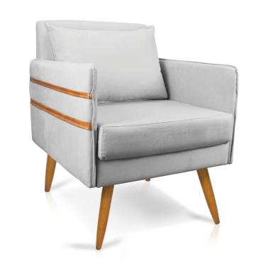 Imagem de Poltrona Mari Suede Cinza Pés Palito Castanho - D'Rossi