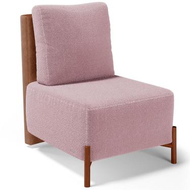 Imagem de Poltrona Decorativa Sala Estar Living Pés Madeira Hungria L02 Couríssimo Camel Bouclê Rosê - Lyam