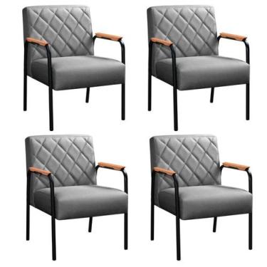 Imagem de Conjunto Poltronas Ludmilla Kit 4 Cadeiras Braço Metal Sala Recepção V