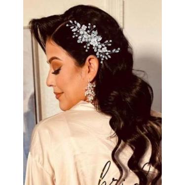 Imagem de Clipes de cabelo Catery Rhinestone Silver Flower, acessório de noiva