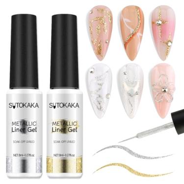 Imagem de SUTOKAKA Conjunto de delineador de esmalte de gel, 2 peças, 8 ml, brilho refletivo, prata, dourado, gel para pintura, desenho, linha, redemoinho, design de unhas francês, conjunto de manicure com