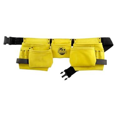 Imagem de GRAINTEX DS2130 Avental de trabalho com 11 bolsos de couro de camurça cor amarela com cinto de 5 cm, 2 laços de suporte de martelo para construtores, eletricistas, encanadores, faz-tudo
