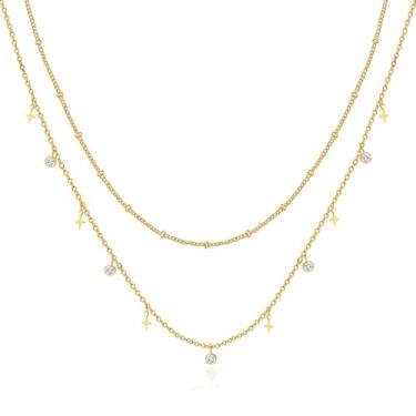 Imagem de SELFROSE Colares em camadas para mulheres, colar de ouro delicado empilhado, pingentes de formatura, colares em camadas para mulheres, corrente moderna, cruz, gargantilha, conjunto de colar