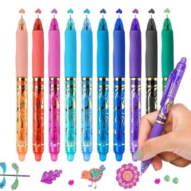 Imagem de ArvezVoy 10 canetas de gel coloridas apagáveis, ponta fina de 0,5 mm, secagem rápida, canetas retráteis e confortáveis para escola, escritório, exames