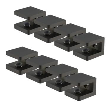 Imagem de KUMGROT Clipes quadrados de prateleira de 2,4 cm, latão de cobre puro preto, suportes de suporte ajustáveis para fixação de mesas de centro de vidro e portas de banheiro, 8 peças (U12)