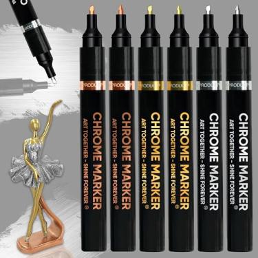 Imagem de Caneta esferográfica cromada para qualquer superfície | Caneta de tinta cromada para reparo, retoque, líquido refletor permanente, pintura de modelo, marcação ou projetos de arte DIY (6PK marcadores