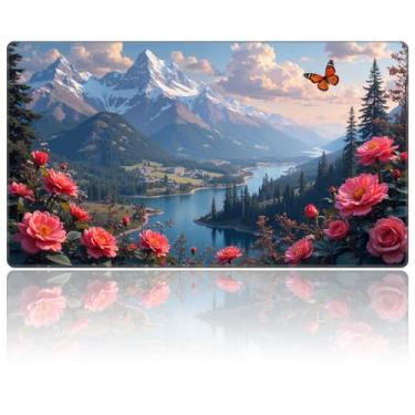 Imagem de DEGDFSGR for MTG Playmat 27.5" x 15.74" inches for TCG Playmats Non-Slip Rubber Base Commander Play Mat HD Cover for Magic Playmat Iorcana Trading Card Game, Pink Flower Butterfly