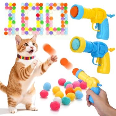 Imagem de Mity rain 2 peças de lançadores de bolas para gatos e 100 peças de pompom conjunto de brinquedos interativos para gatos – brinquedos de gatinho de pelúcia macios seguros para gatos internos