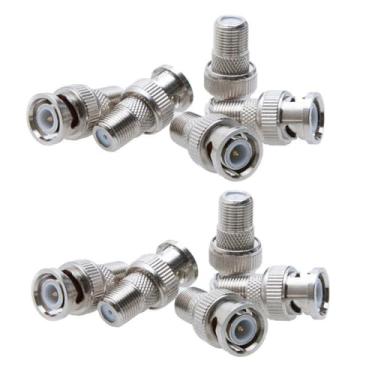 Imagem de Adaptador coaxial de acoplador BNC tipo F 10 peças, conector adaptador BNC macho para F fêmea