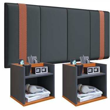 Imagem de Conjunto Box Cabeceira 1.40 Parise + 2 Mesa Cabeceira com Nicho Suspensa Madri (Parise Cinza/Madri Cinza)