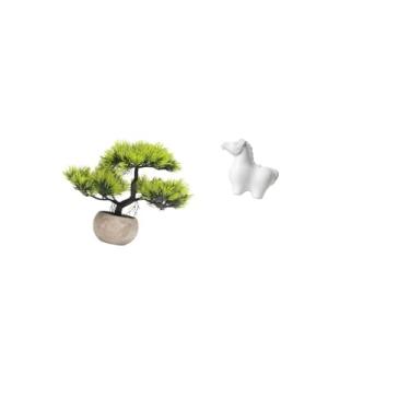 Imagem de Fenteer Árvore de Bonsai Artificial, Estatueta de Porcelana, Estátua de Cavalo Verde, Planta Falsa, Escultura de Animal Decorativa, Ornamento de Mesa para Sal