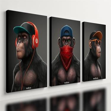 Imagem de Kit 3 Quadro Decorativo Gangue Macacos Qualidade Premium Sala Quarto (40x28cm)