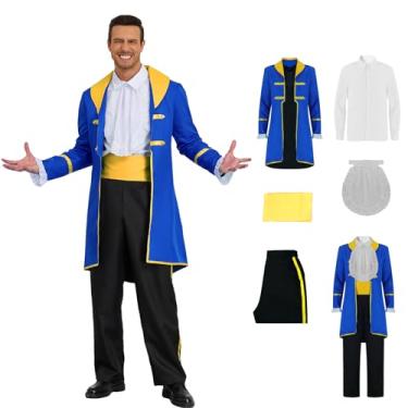 Imagem de Fantasia masculina de Príncipe Encantado da Fera, conjunto de fantasias de Halloween de Dan Stevens, fantasias vitorianas, Azul, M