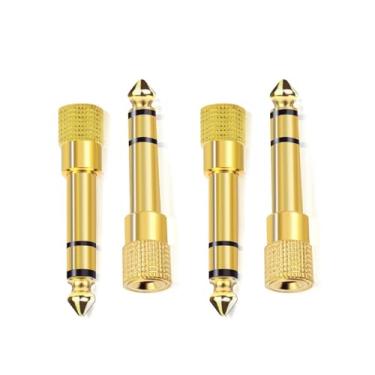Imagem de Adaptador de conector de áudio estéreo fêmea de 6,35 mm (1/10.2 cm) para cabo auxiliar, amplificador de guitarra, fone de ouvido, pacote com 4