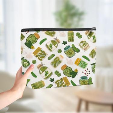 Imagem de Bolsa de maquiagem engraçada e fofa para amantes de picles, bolsa de cosméticos para viagem, bolsa de higiene pessoal para Natal, aniversário, bolsa com zíper, itens de pickles, produtos de pickles