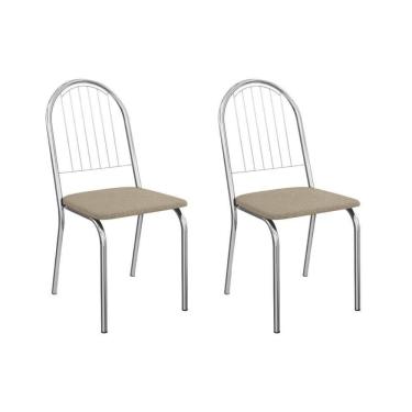 Imagem de Kit 2 Cadeiras Sala Jantar Noruega 2c077cr Aço 2 Un Cromado-linho Bege Fendi - Kappesberg