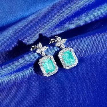 Imagem de Brincos clássicos de zircônia cúbica, lindos brincos geométricos verdes lago, brincos decorativos para mulheres, festa de casamento, vestido de formatura, presentes de joias