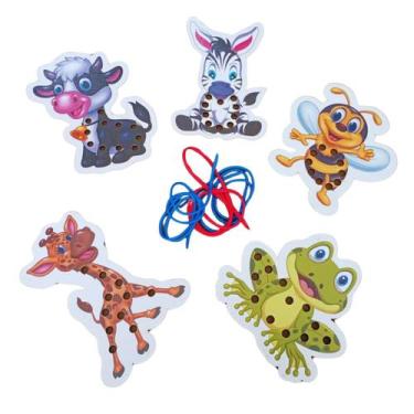 Imagem de Kit de 5 Alinhavos de Madeira Infantil Bichinhos Divertidos - Passo a 