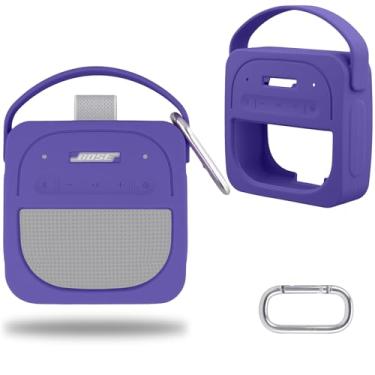Imagem de Capa protetora de silicone para alto-falante Bluetooth portátil Bose New SoundLink Micro 2ª geração, estojo de viagem portátil com mosquetão (roxo) - co2CREA