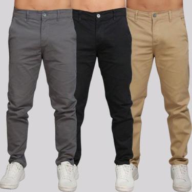 Imagem de Kit 3 Calça Sarja Masculina Calca Masculino C/lycra Elastano - NoBrand