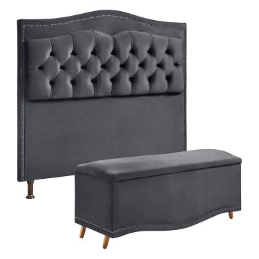 Imagem de Cabeceira E Calçadeira Holanda 90cm 2.0 Shop Das Cabeceiras Cinza Chumbo