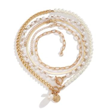 Imagem de Colar gargantilha de pérola de camada dupla em camadas, gota, pérola, clipe de papel, colar, empilhável, dourado, clipe de papel, corrente para mulheres, joias de casamento, Middle, Plástico, Sem