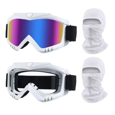 Imagem de LJDJ Óculos Dirt Bike, pacote com 2 óculos de motocicleta off-road quadriciclo com proteção solar UV Balaclava cobertura facial completa (branco/colorido + lente transparente)