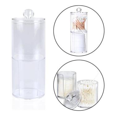 Imagem de Porta Algodão Cotonete Maquiagem Organizador Acrílico 2 Em 1