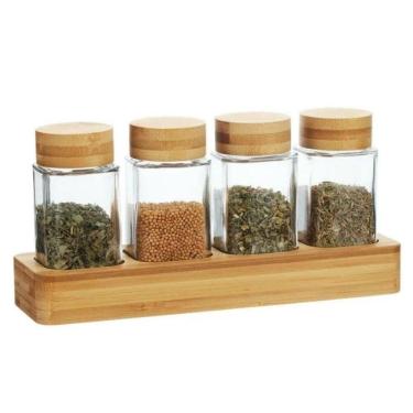 Imagem de Porta Condimentos Vidro E Bambu 100Ml Potes Vidro
