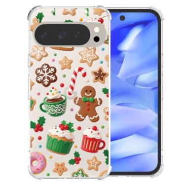 Imagem de CAROKI Capa de celular de Natal para Google Pixel 9 Pro XL - Capa protetora de TPU transparente transparente com estampa de pão de gengibre e sobremesas de Natal, capa fofa à prova de choque para