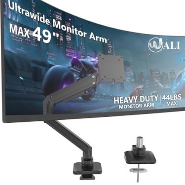 Imagem de WALI Braço de monitor Ultrawide para telas curvas resistentes de 43 a 129 cm, comporta 20 kg, suporte de mesa de monitor único com mola a gás ajustável para Samsung Odyssey G9, 75 x 75/100 x 100 VESA